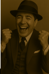 Ilustración de Gardel festejando una mano ganada